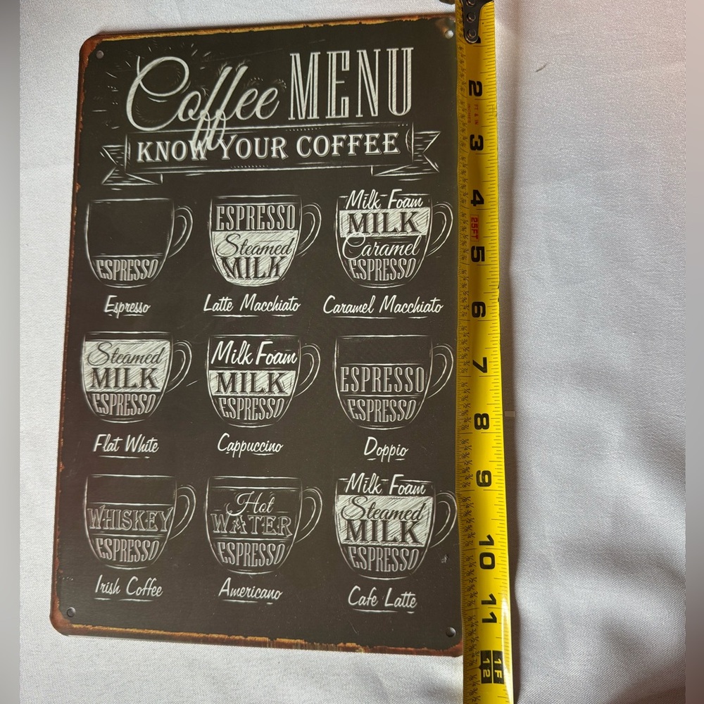 Vintage Coffee Menu Metal Sign 12 in x 8 in - Picture 2 of 6